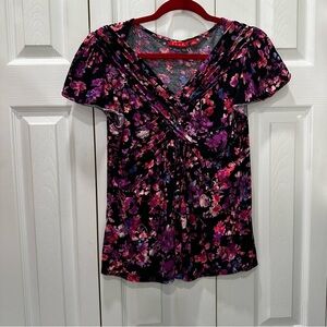 Elle Pink and Red Flutter Sleeve Wrap Blouse